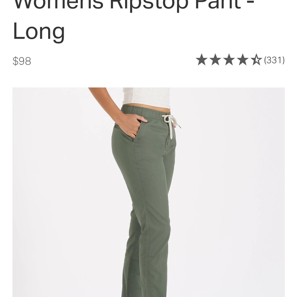 Army green VUORI RIPSTOP PANTS Size X-Small.  style number VW401L. New condition